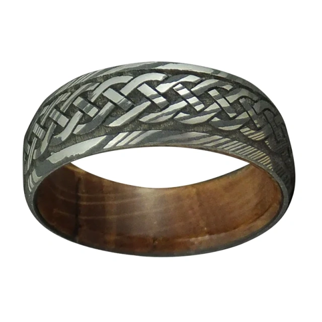 Ouyuan Jewelry Luxury Damascus Steel Ring Inlay Wood Wedding Rings for Men and Women Couple