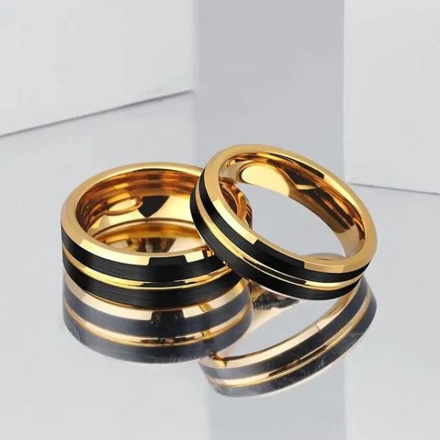 Gold & Black Plated Tungsten Couple Rings - OEM Supplier - Ouyuan