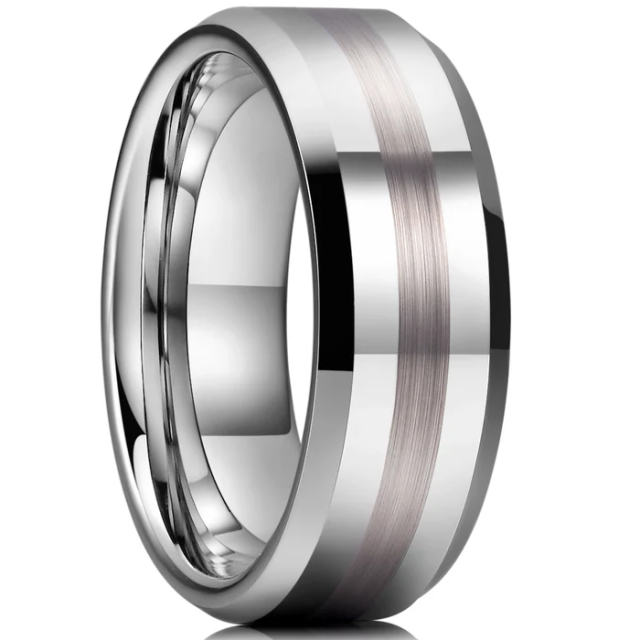 Wholesale 8mm Polished Beveled Edge Center Brushed Silver Tungsten Ring for Men Women Engagement Wedding Band