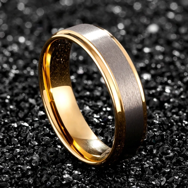 Customized Rings 8mm 6mm Gold Tungsten Ring Wedding Ring Set for Couples Forever Love