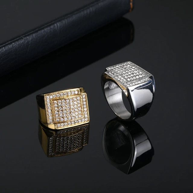 Custom Hip Hop Jewelry Moissanite Cuban Ring Gold Plated Fashion Cz Jewelry 925 Sterling Silver Iced Out Ring for Men