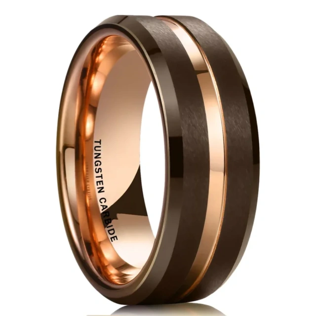 Luxury 8mm Rose Gold Middle Grooved Wedding Ring Tungsten Steel Ring Flat Male Tungsten Ring Engagement Anniversary Gift
