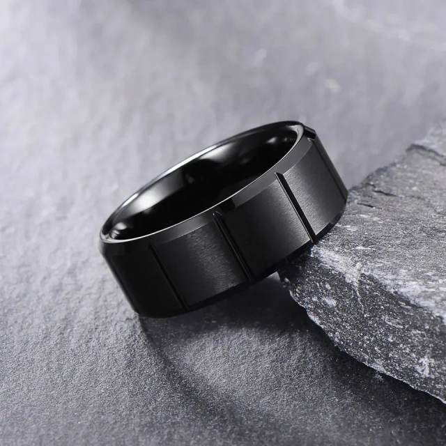Rready to Ship Wholesale Fashion Classic Cutting Matte 8mm Black Finger Tungsten Carbide Rings for Men Rings