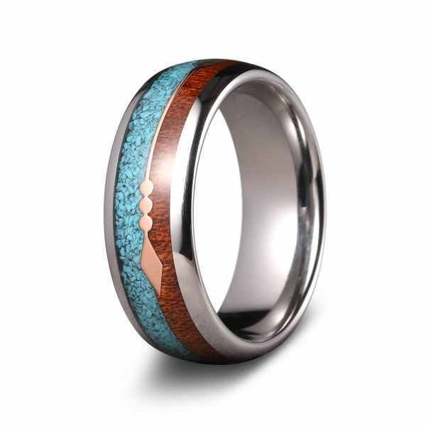 Custom OEM logo Men Sex Jewelry Tungsten Cock Ring Inlay Wood and Turquoise