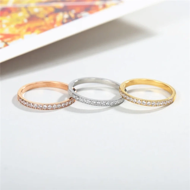 Fashion Rings 18K Gold Plated Zircon Stone Rings Stainless Steel Jewelry for Women Wedding Engagement Bands