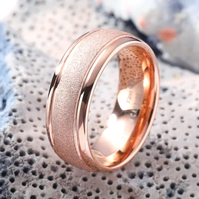 Ouyuan Jewelry Fashion Wedding Ring Custom Shiny Sandblast Silver Surface 8mm Dome Delicate Tungsten Ring