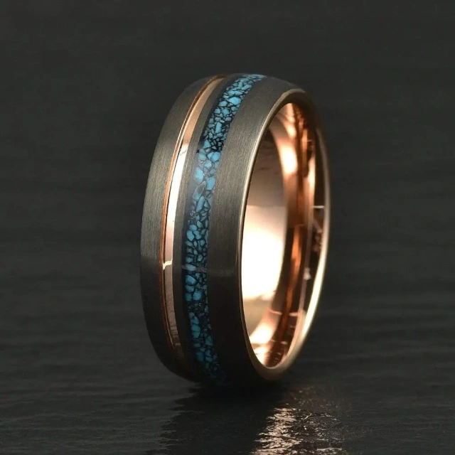 USA Hot Sell Stainless Ring Jewelry Rose Gold Mens Turquoise Rings for Wedding Band Couple Ring Set 316L