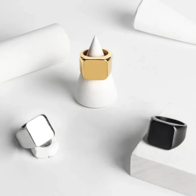 Ouyuan Accessories Jewelry Black Gold Silver 316L Men Rings Stainless Steel Rings