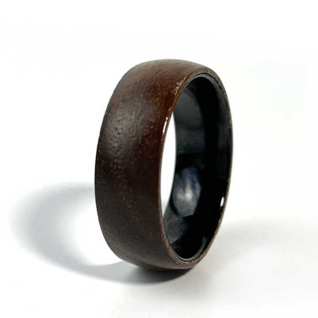 Ouyuan Jewelry Tungsten Carbide Black Zirconium Rose Wood Inlay Wedding Ring Mens Wedding Band