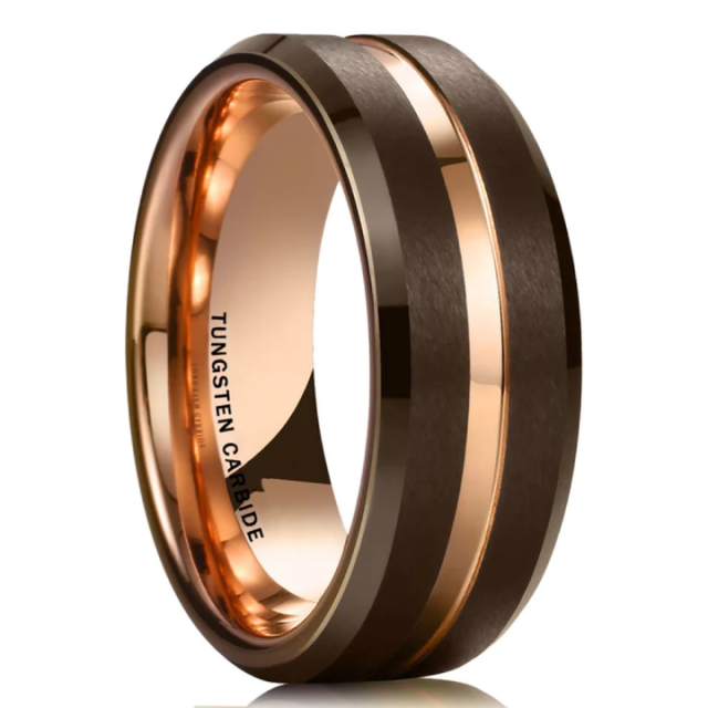 Luxury 8mm Rose Gold Middle Grooved Wedding Ring Tungsten Steel Ring Flat Male Tungsten Ring Engagement Anniversary Gift