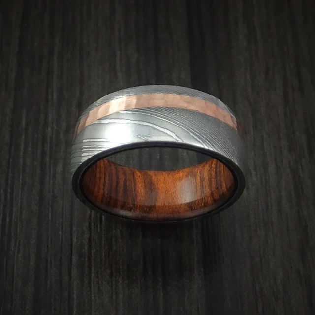 Heavy Damascus Steel Jewelry for Men Women 8MM Domed Custom Handmade Damascus Wood Ring Ring Fashion Man