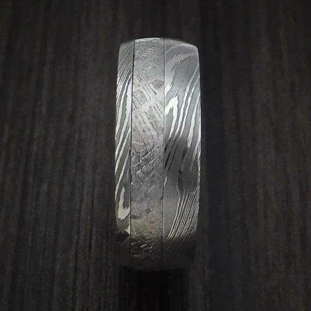 Factory Sell Custom Damascus Steel Ring with Wood Inlay Mens Wedding Rings