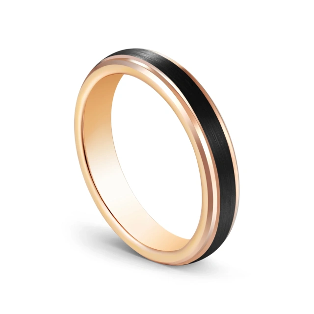 4mm Rose Gold Black Tungsten Rings - Fashion Band - Ouyuan