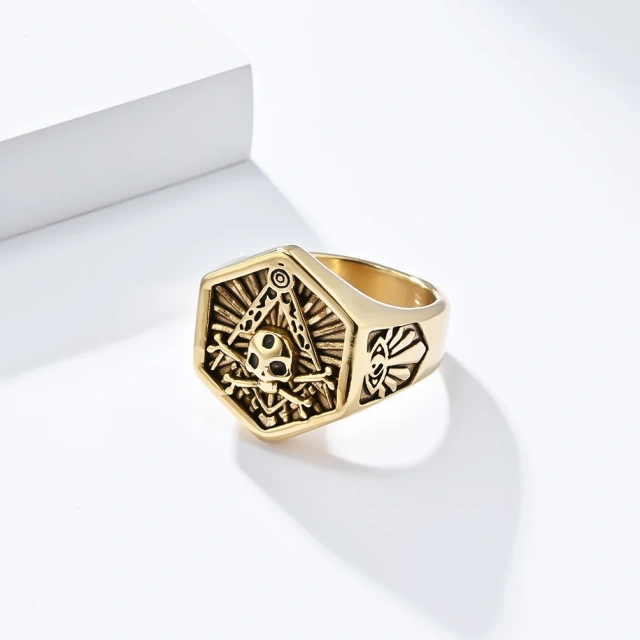 In Stock Skull Masonic G Brotherhood Titanium Steel Rings Men Rings Retro Stainless Steel Fashion Jewelry Wholesale