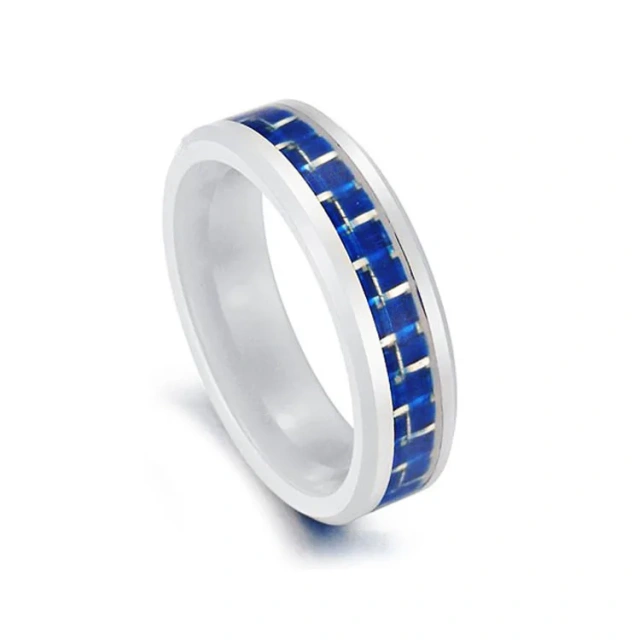 New Ceramic Jewelry  Black Green Blue Carbon Fiber Inlay Special Branded White Ceramic Rings for Boys 6mm