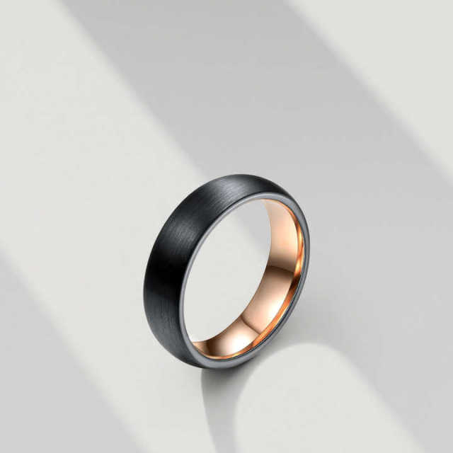 Wholesale Fashion Jewelry Rings 6mm Waterproof Black Tungsten Rings for Men Rose Gold Couple Wedding Rings