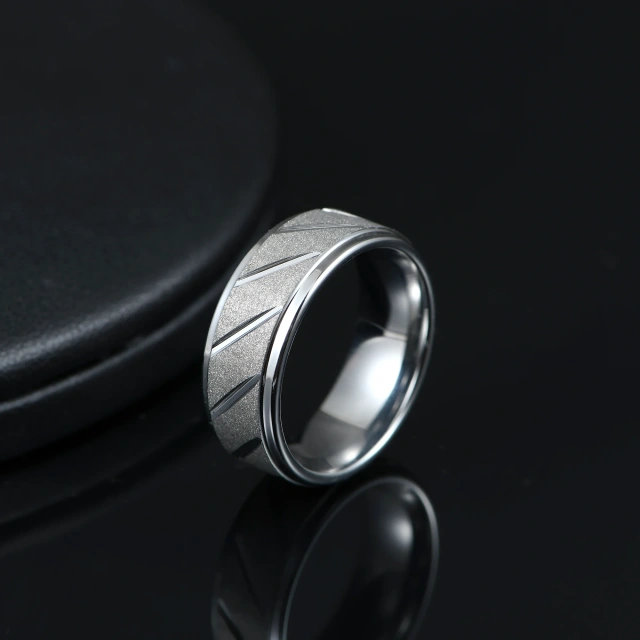 Guangzhou Wholesale Ready to Ship 8mm Grooved Stepped Edges Tungsten Carbide Steel Ring Silver Wedding Rings for Men Women