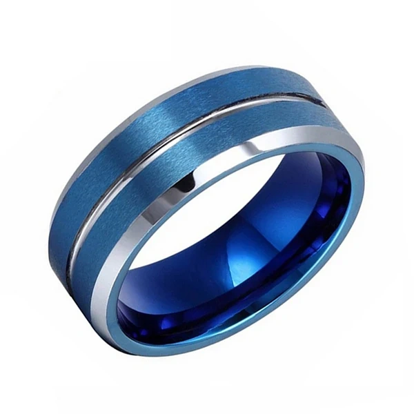 Blue Tungsten Steel Rings - Double Brushed Finish - Ouyuan Supplier