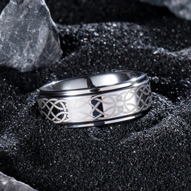 Custom 8mm Silver Tungsten Rings - Laser Engraved Stepped Edges