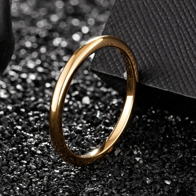 High Quality Fashon Rings Simple 18K Plated Gold 2mm Tungsten Rings Engagement Wedding Ring