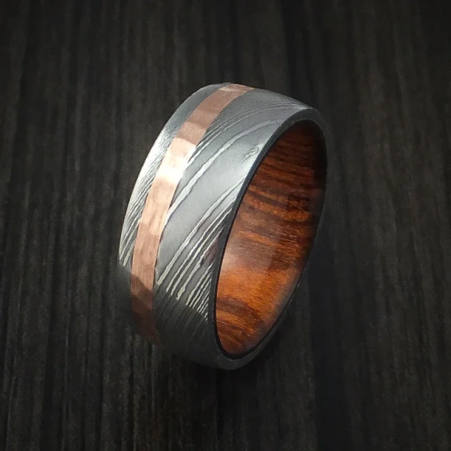 Heavy Damascus Steel Jewelry for Men Women 8MM Domed Custom Handmade Damascus Wood Ring Ring Fashion Man