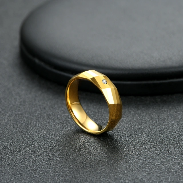 Best Selling Jewelry 6mm 18K Gold Tungsten Carbide Ring Couple Rings Promise Wedding Band Cubic Zircon Stone Inlay Comfort Fit