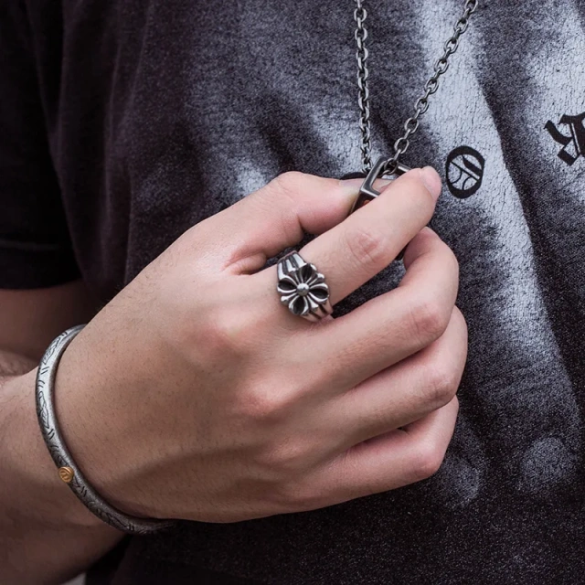 Flower Silver Mens Rings Stainless Steel Ring Men Antique Vintage Trendy Couple Ring