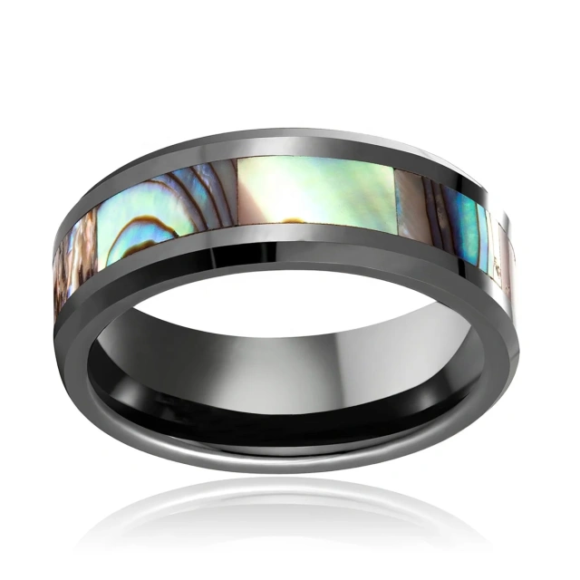 Wholesale Price Custom Black Plated Ceramic Men Rings Hawaii Style Abalone Ceramic Rings Wedding Rings Jewelry