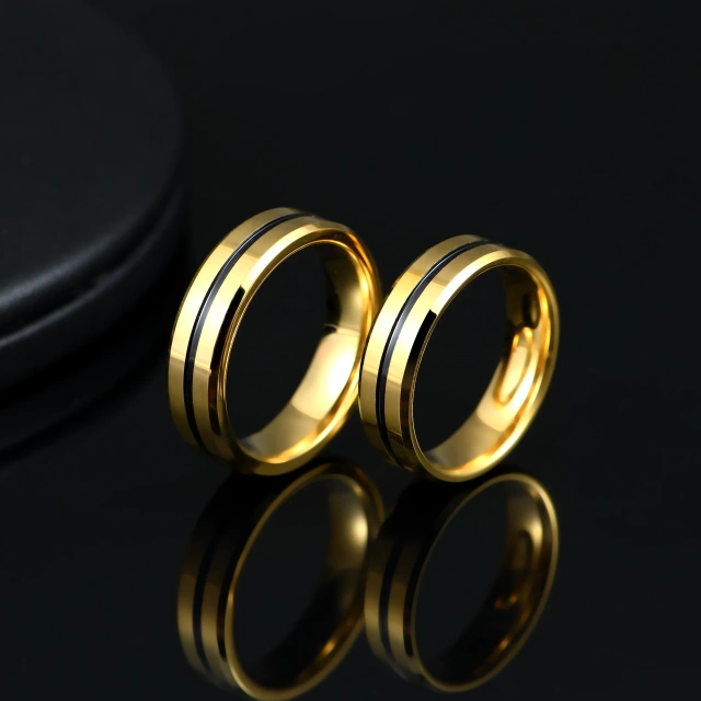 Personalized Jewelry Ready to Ship 6mm 18K Gold Plated Tungsten Carbide Ring Wedding Men Women Ring