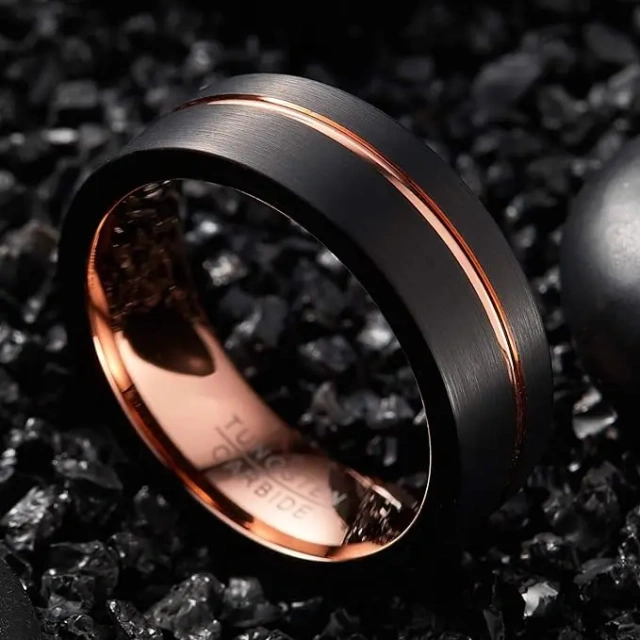 18K Gold Plated Tungsten Ring Manufacturer - Rose Gold & Black