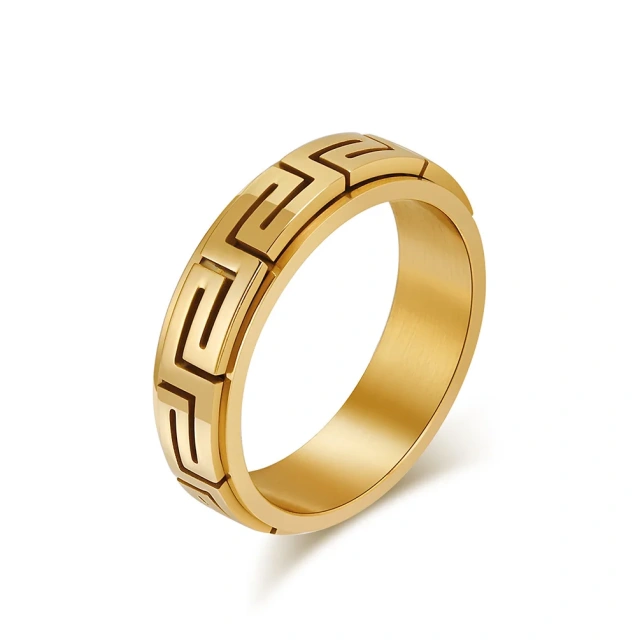 Ouyuan Jewelry Simple Personality Stainless Steel 18k Gold Plated Ring Rotary Relief Anxiety Fashion Ring