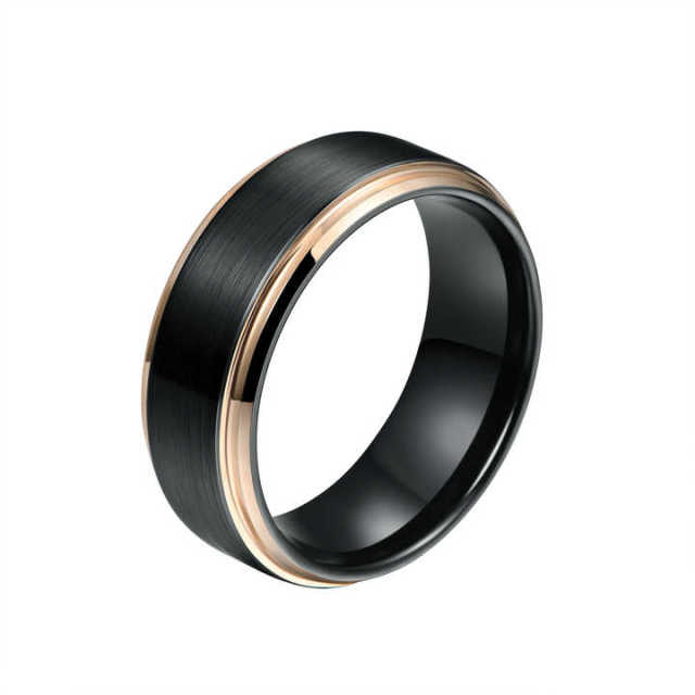 Custom Rose Gold Tungsten Carbide Rings - Black Brushed Finish