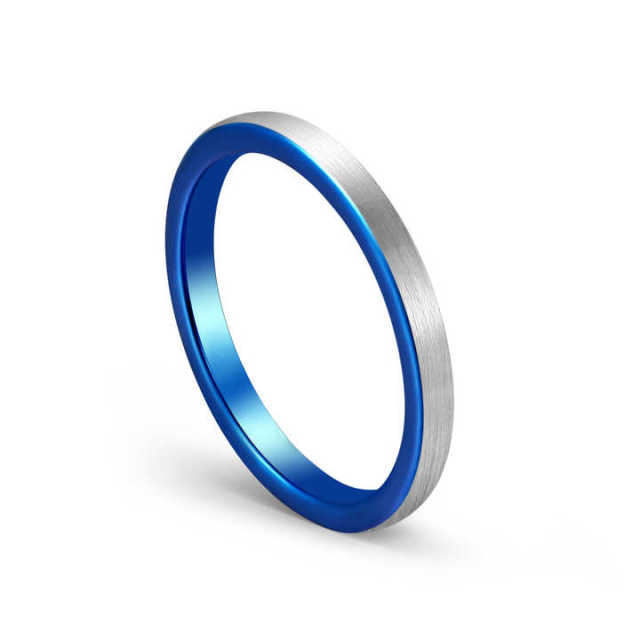 Factory 3mm Silver Blue Tungsten Rings - Matte Beveled - Ouyuan