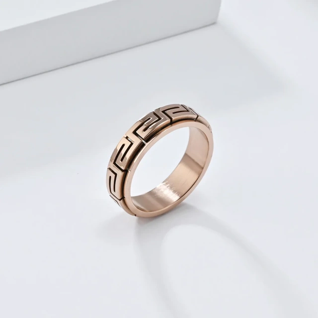 Ouyuan Jewelry Simple Personality Stainless Steel 18k Gold Plated Ring Rotary Relief Anxiety Fashion Ring