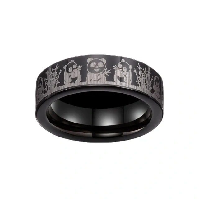 Animal Pattern Laser Tungsten Carbide Rings - Beveled Pipe Cut