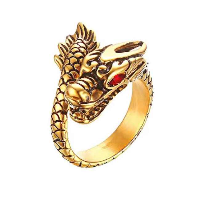 Gold Chinese Dragon Long Ring for Men Women Unisex Punk Hip Hop Alloy Rings Vintage Cool Jewelry