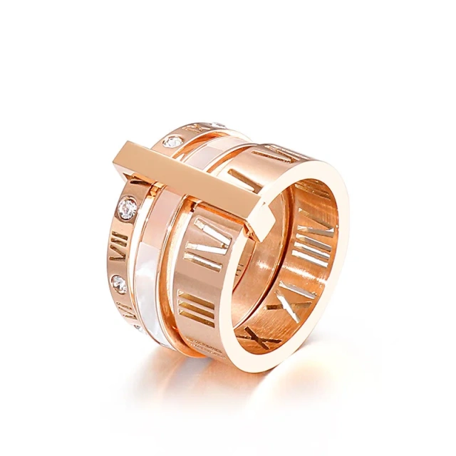 Ouyua Luxury Rings for Men Stack Roman Numeral Letter Ring Stainless Steel Zirconia Rings Women Wholesale