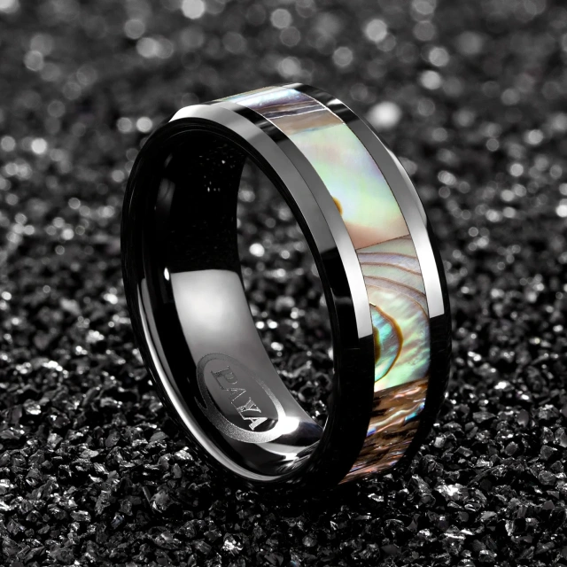 Wholesale Price Custom Black Plated Ceramic Men Rings Hawaii Style Abalone Ceramic Rings Wedding Rings Jewelry