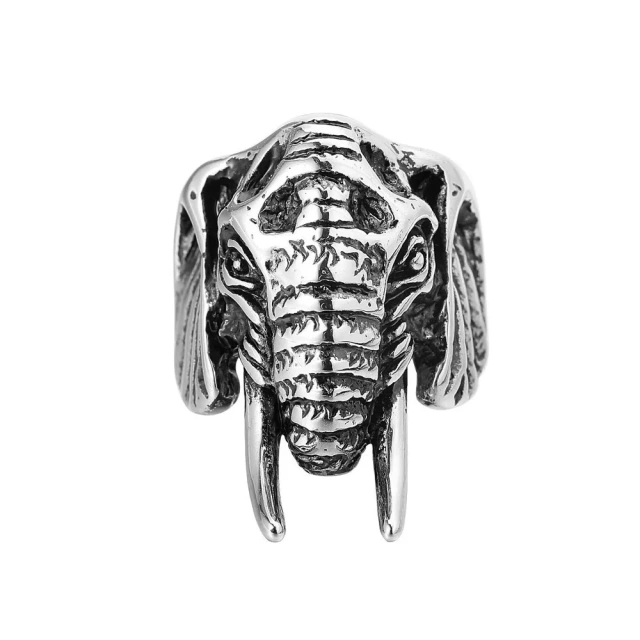 Fashion Inoxidable Biker Ring Silver Stainless Steel Animal Elephant Ring for Men