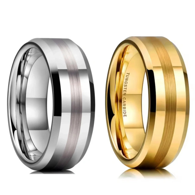 Wholesale 8mm Polished Beveled Edge Center Brushed Silver Tungsten Ring for Men Women Engagement Wedding Band