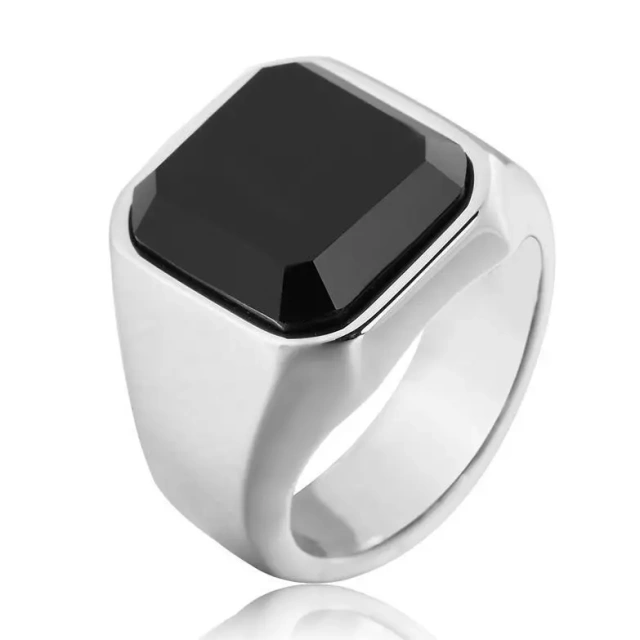 Personality Black Onyx Gem Men's Titanium Steel Ring Hiphop Ring Set Gold Filled Jewelry Plated 18k Plated Men