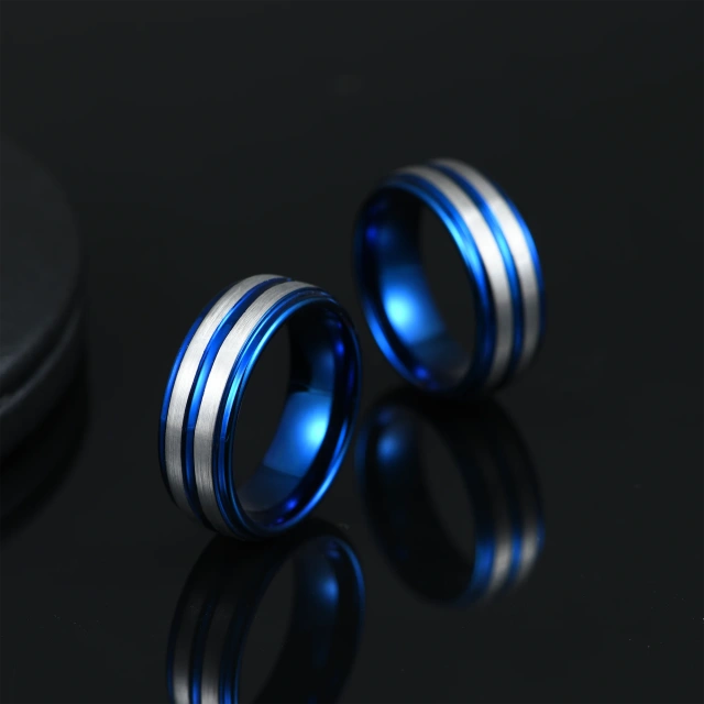 2025 Fine Jewelry Rings Custom Ready to Ship 8mm Tungsten Ring Blue Men Jewelry Rings for Men