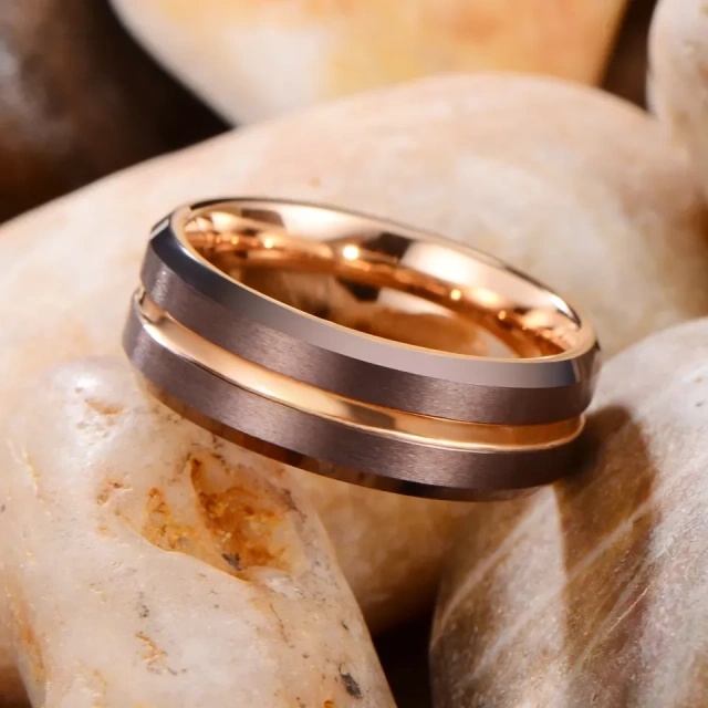 Rose Gold Plated Tungsten Rings 8mm - Men's Band Supplier - Ouyuan