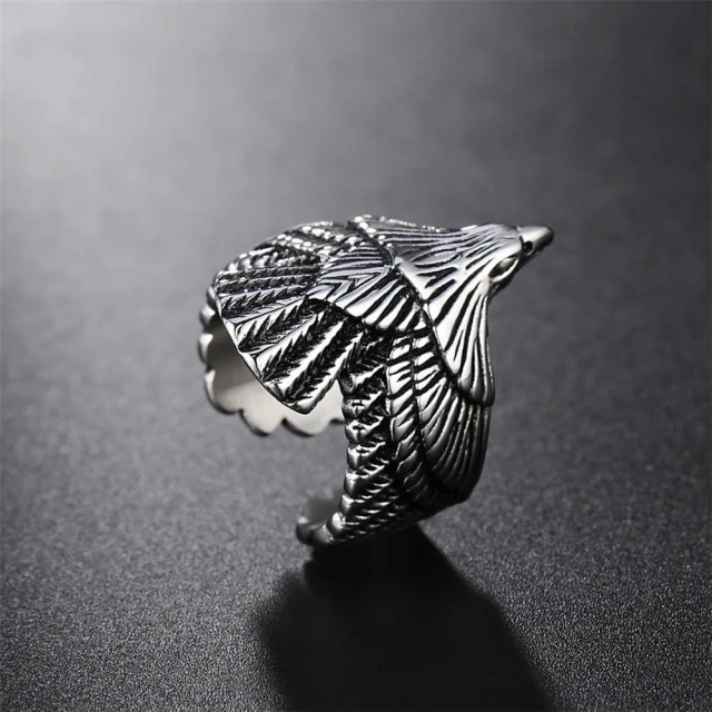 Stock Trendy Titanium Steel Ring Chunky Punk Rocker Eagle Ring for Women Men
