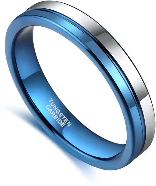 4MM Men and Women Tungsten Carbide Ring Blue Plated Fashion Engagement Wedding Band comfort Fit