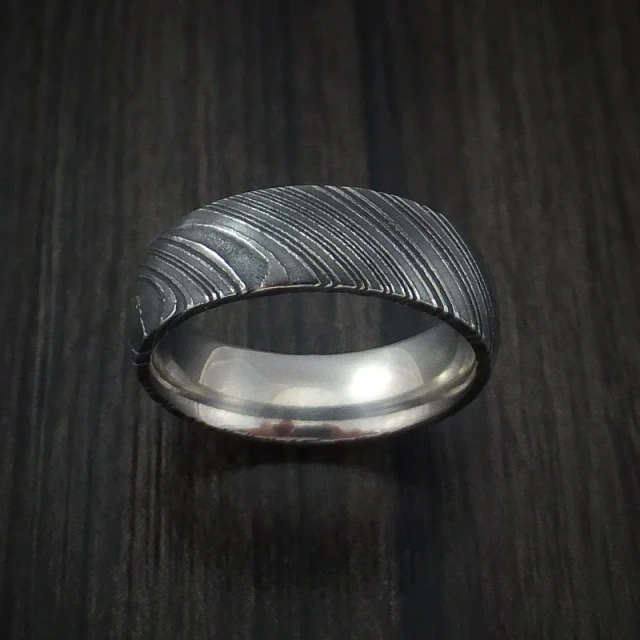 Ouyuan Jewelry Wholesale Price Men Damascus Steel Ring 8mm Damascus Steel Comfort It Ring for Men
