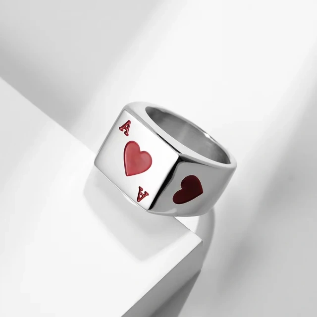 Drop Shipping Men's Stainless Steel Ring Silver Tone Black Ace of Spades Poker Card