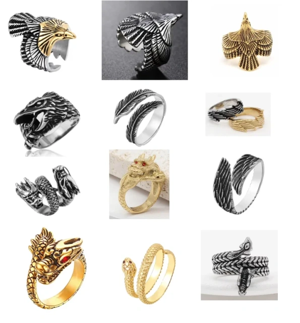 Stock in Size 7-13 Latest Fashion Long Manly Retro Punk Eagle Stainless Steel Ring for Men