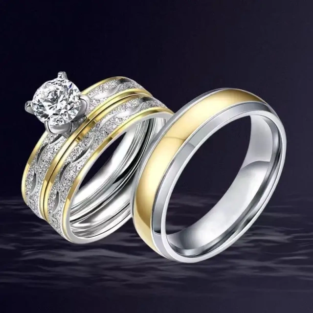 Wholesale Stainless Steel for Men Gold Stainless Steel Jewelry Diamond Inlay Wholesale Stainless Steel Rings Set for Wedding