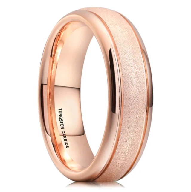 6mm Rose Gold Tungsten Rings - Sand Blast Finish Factory - Ouyuan